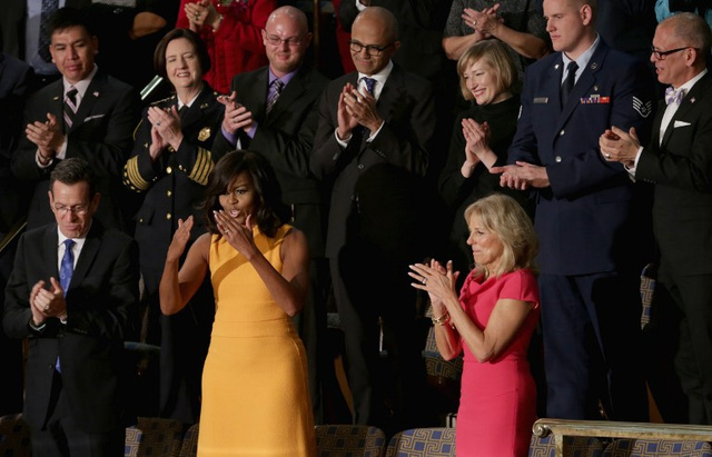 
Đệ nhất Michelle Obama và đệ nhị phu nhân Mỹ Jill Biden tại quốc hôi (Ảnh: AFP)
